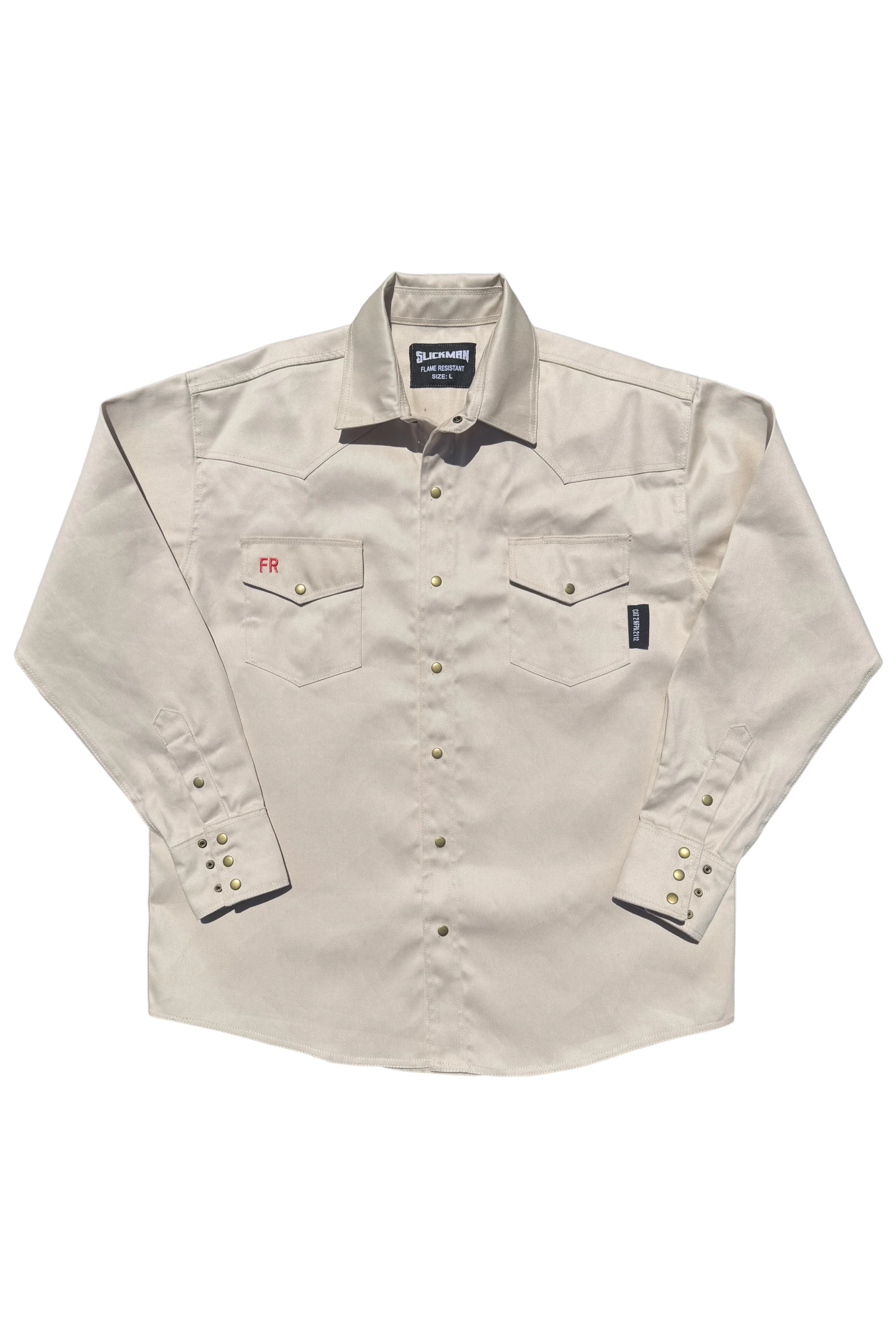 fr dress shirts Slickman Khaki FR Welding Shirt with Pearl Snap Closures S