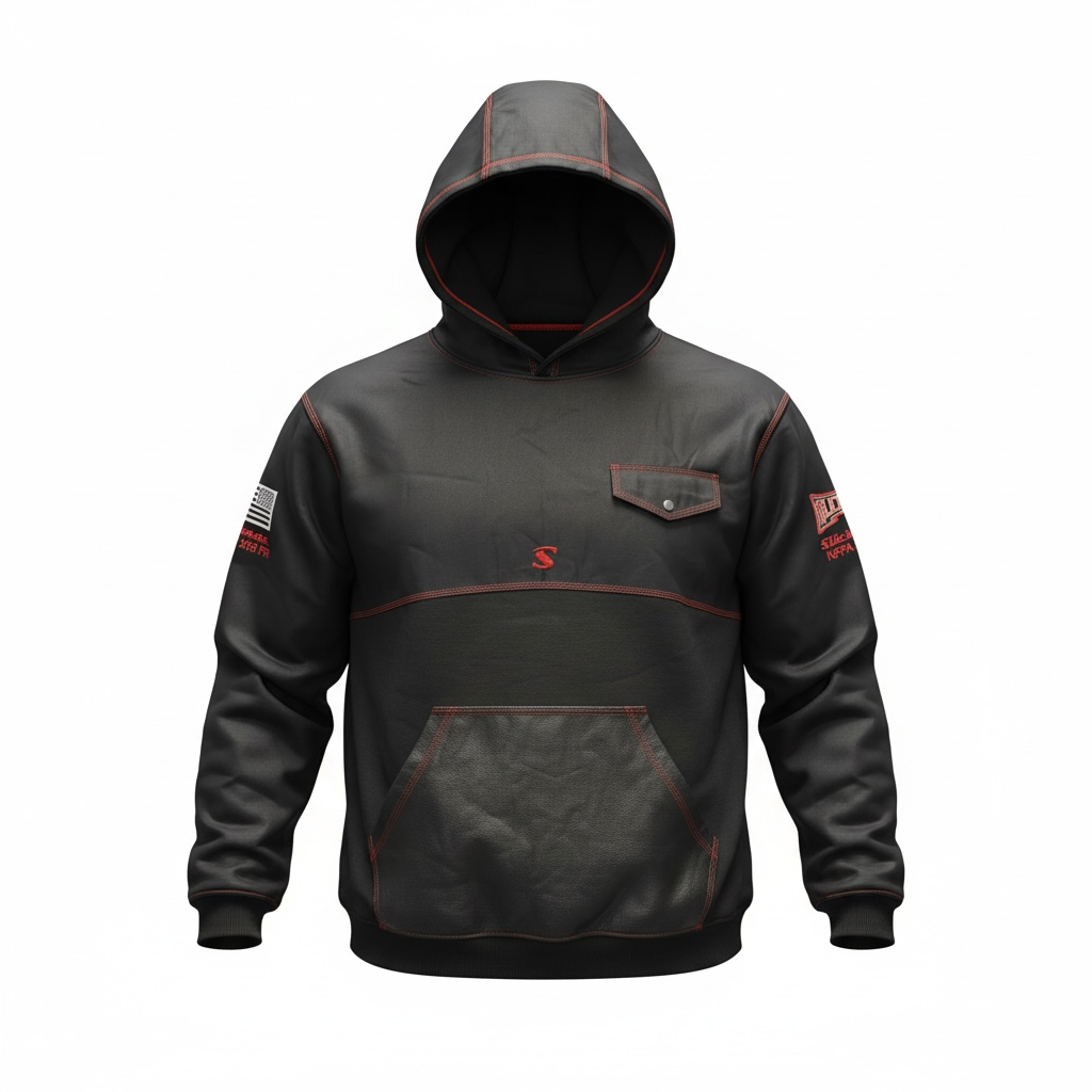 Slickman Black Dual Layer FR Hoodie with Leather Pocket