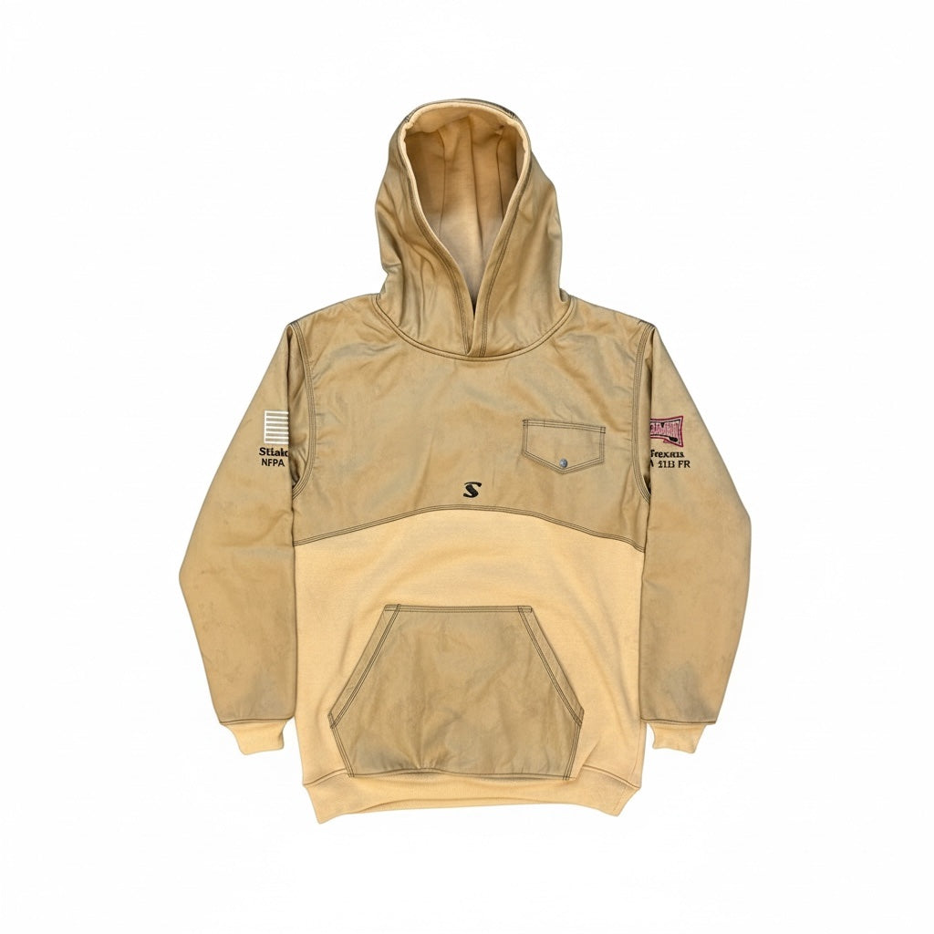 Khaki Dual Layer FR Hoodie with Leather Pocket